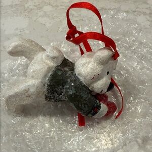 Festive Valentine White Bear Ornament with Red  Heart Accents